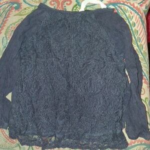 H&M Navy Lace-Front Long Sleeve Top